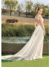 Cap Sleeves Ivory Lace Tulle Keyhole Back Flowing Wedding Dress